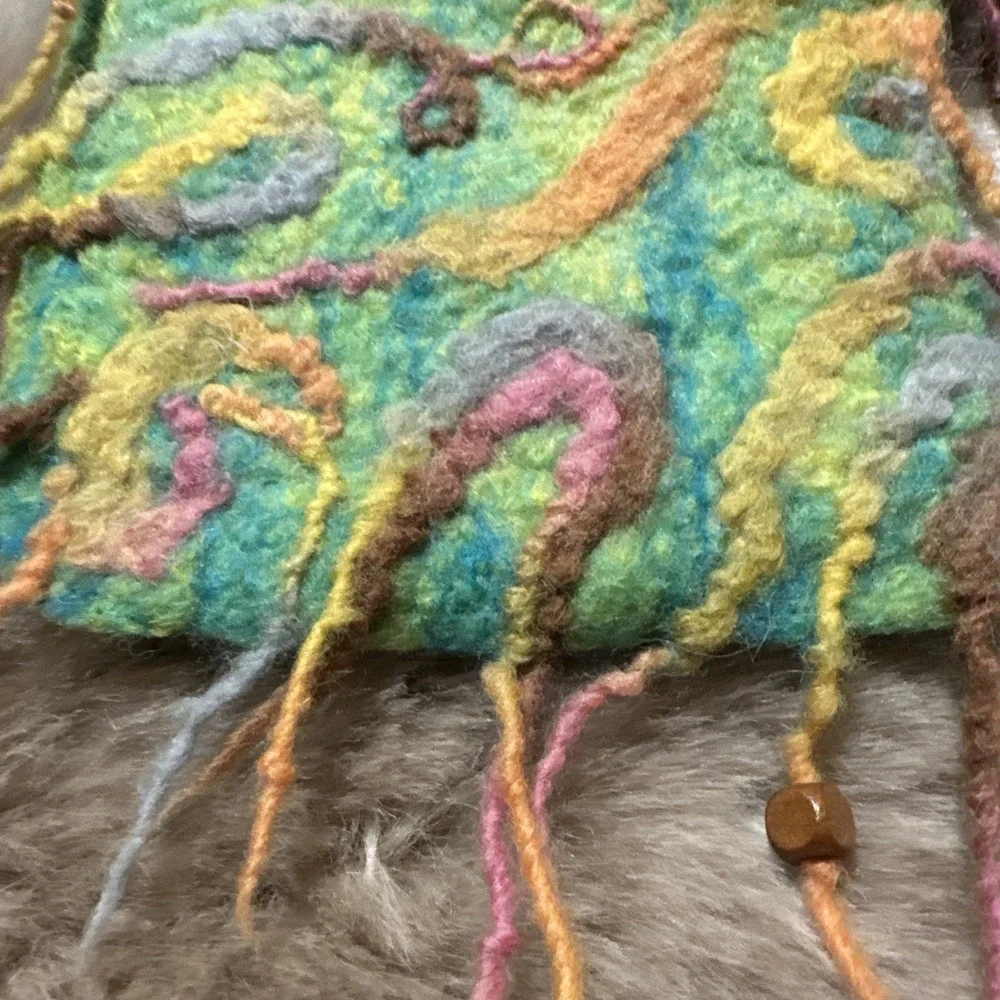 felted wool purse Bohemian Hippie Fairy Festival Green Design Fringe Crossbody - Picture 10 of 10